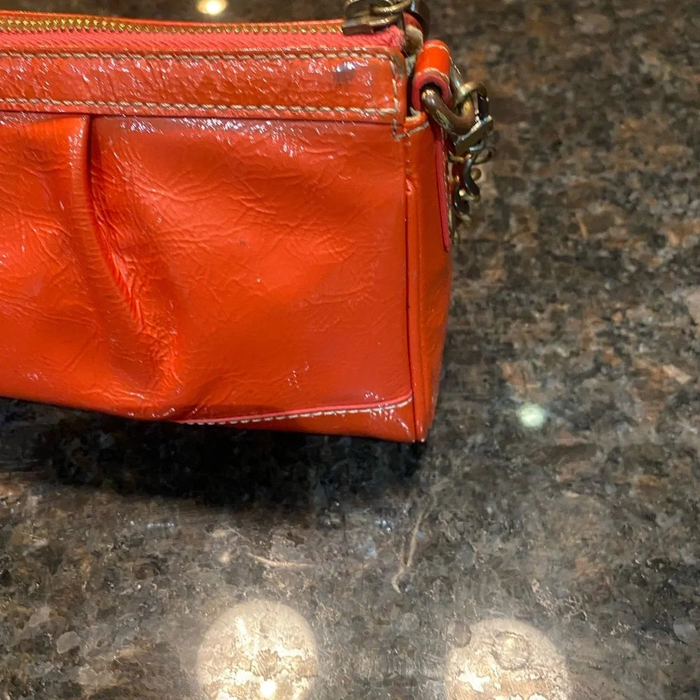 MCM Orange Leather Clutch with Chain Strap